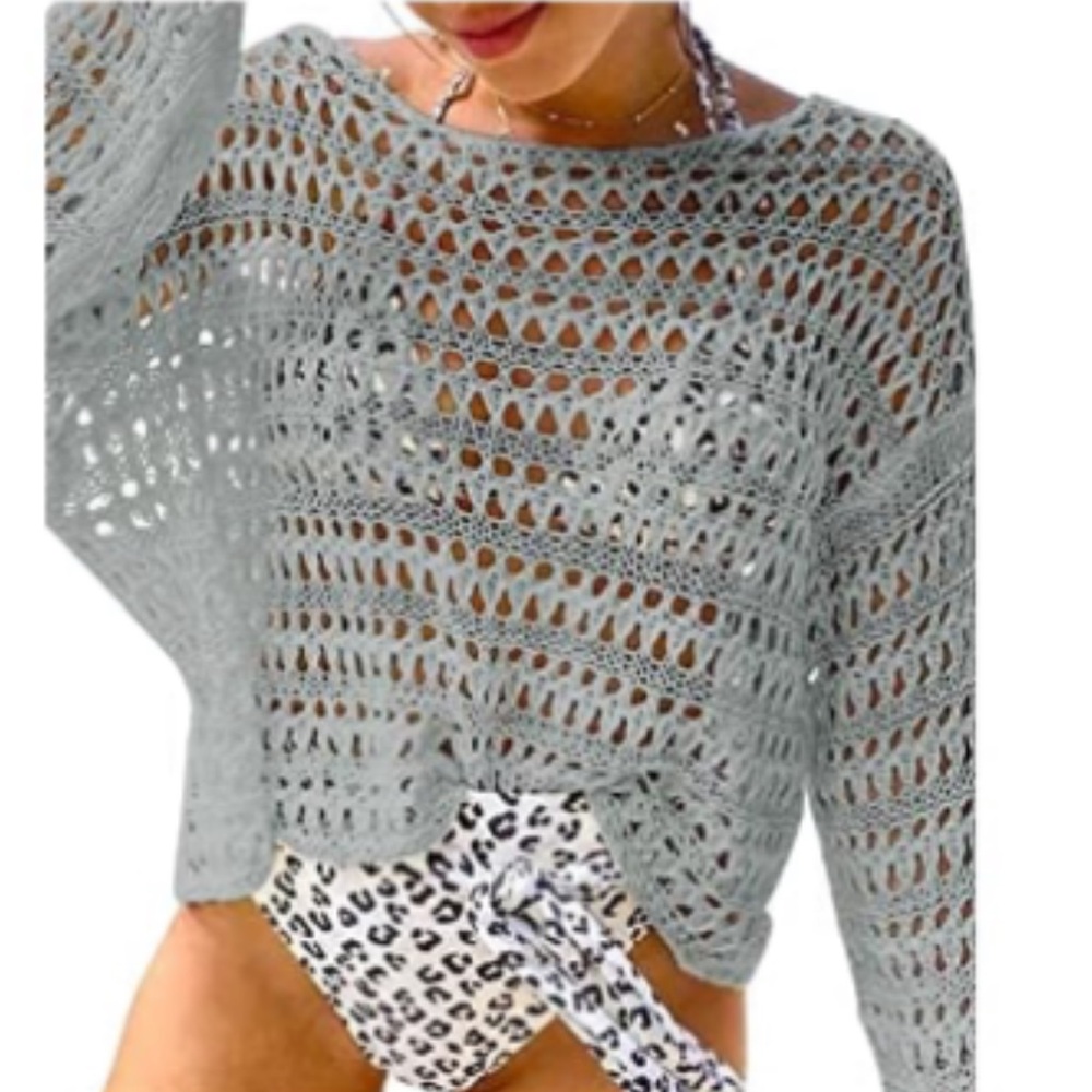 Gray Crochet Swim Coverup
